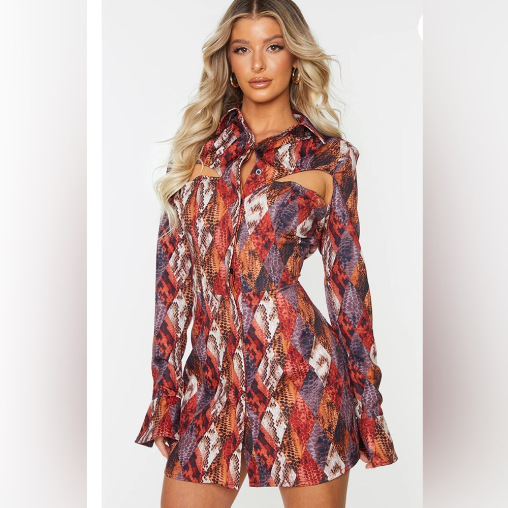 Red snake print detail dress